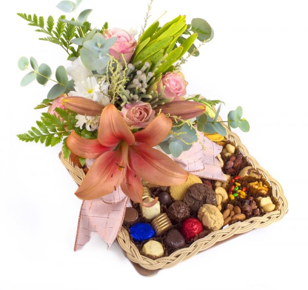 24cm Square with chocolates and flowers