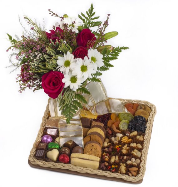 30cm Square Chocolates and flowers